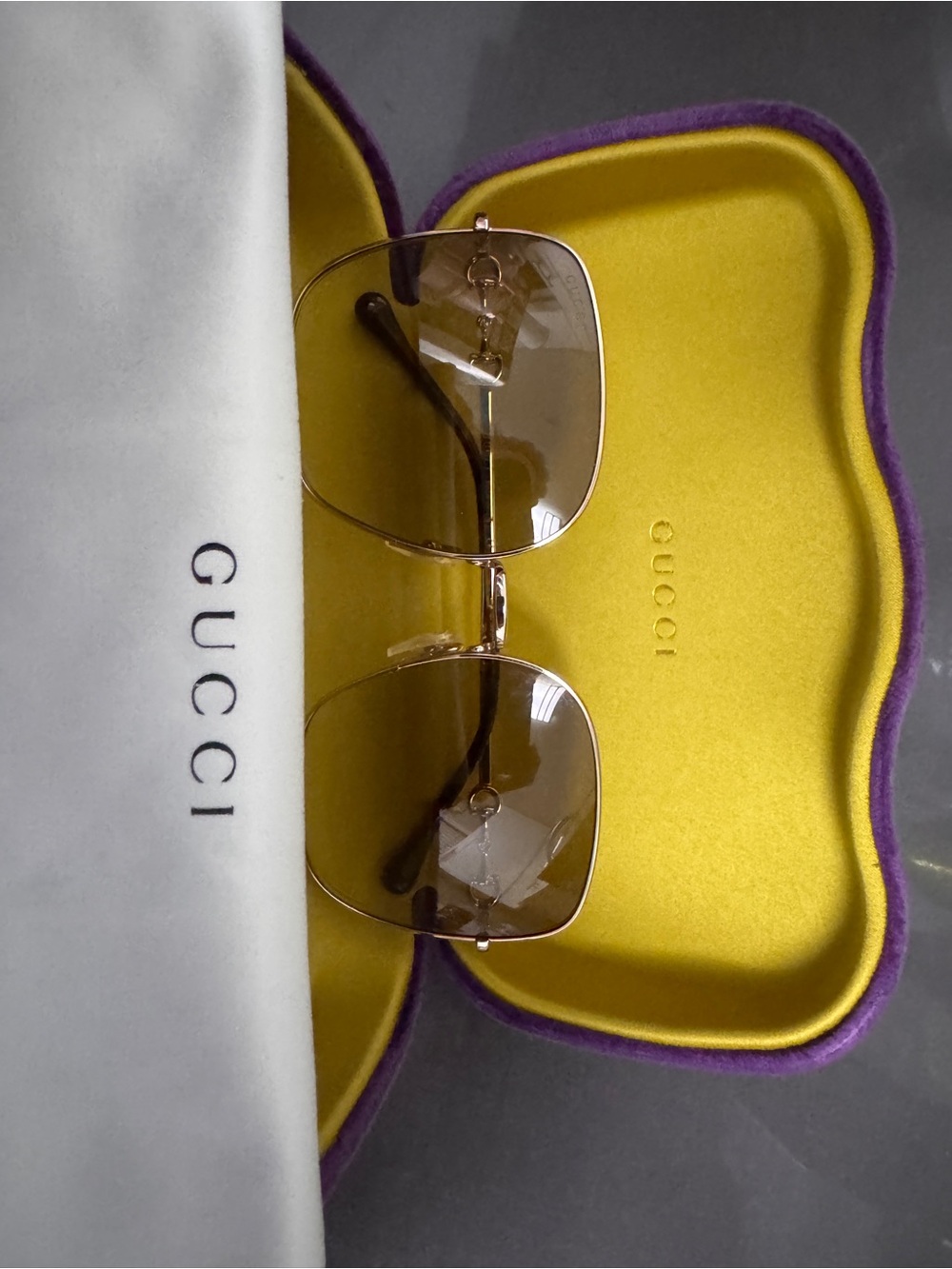 Gucci GG0879S Gold Frame Sunglasses with Yellow-Tinted Lenses - Picture 3 of 14